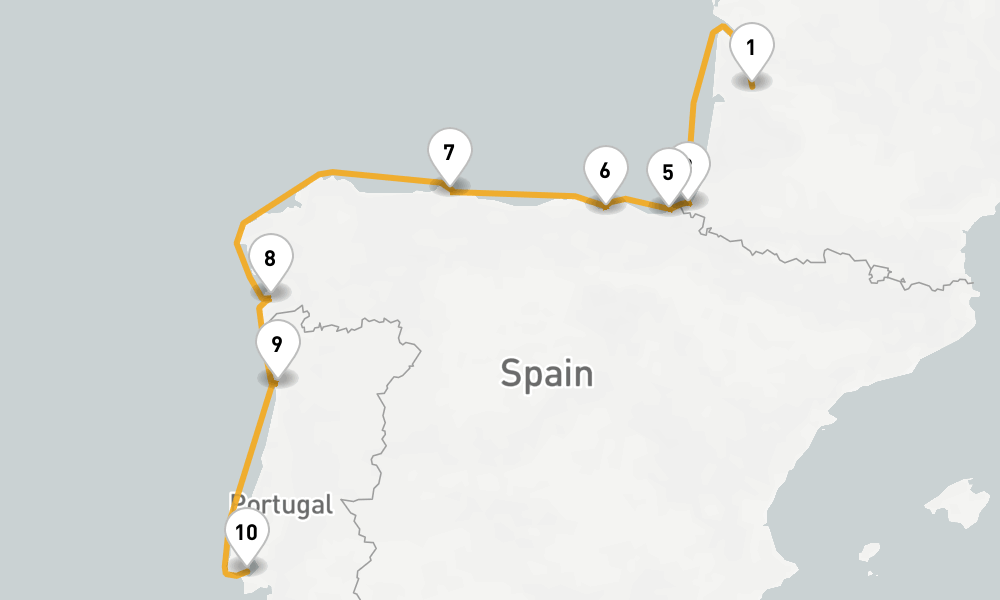 8 days, one-way from Bordeaux to Lisbon 9日間