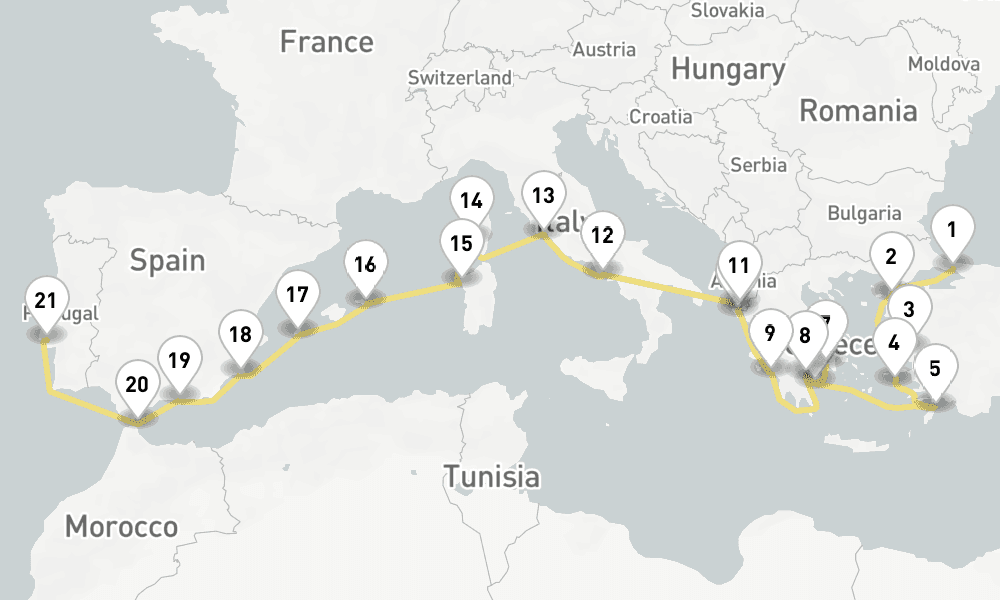 23 days, one-way from Istanbul to Lisbon 24日間