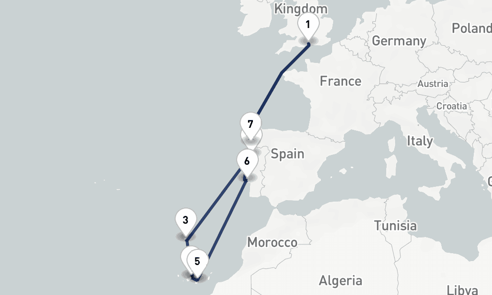 11 days, round-trip Canaries Portugal 12日間