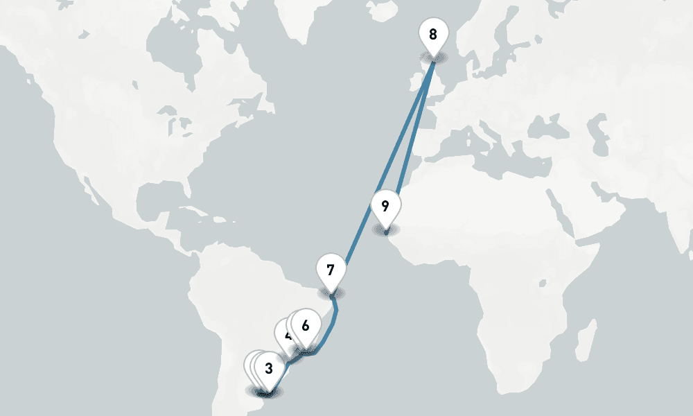 23 days, one-way from Buenos Aires to Dakar 24日間