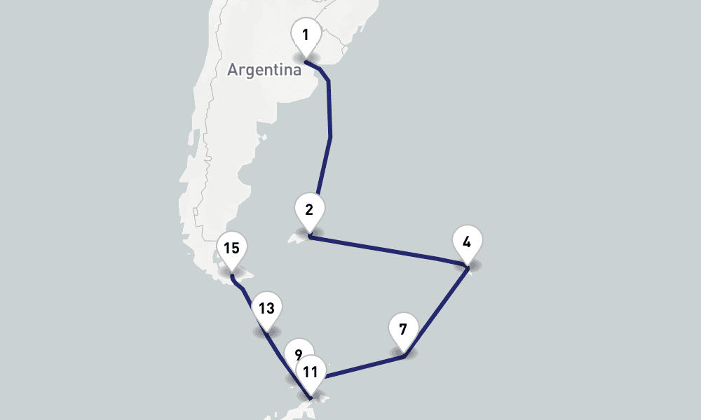 22 days, one-way from Buenos Aires to Ushuaia 23日間