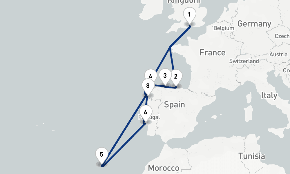 14 nights / 15 days, Southampton (England) Round trip