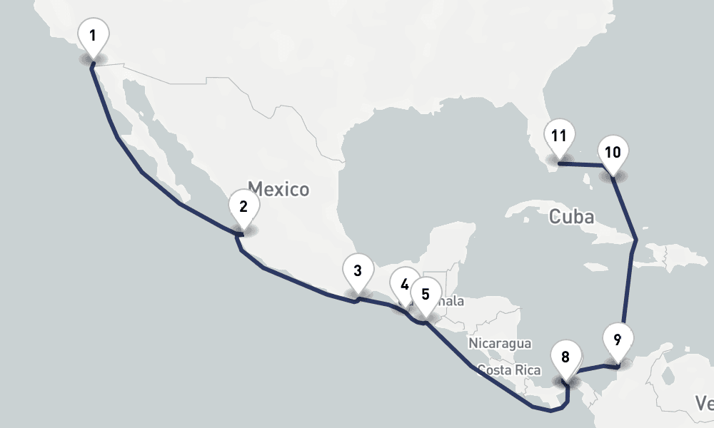 15 days, one-way from San Diego to Miami 16日間