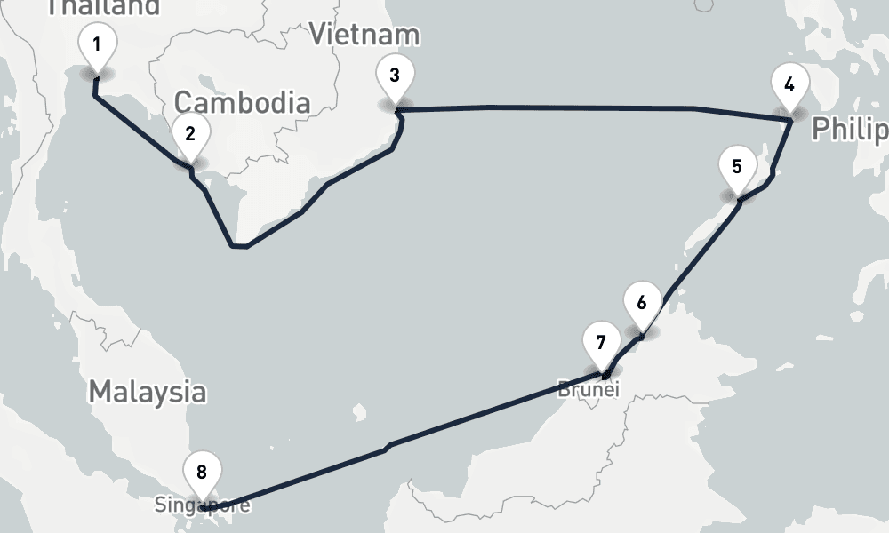 11 days, one-way from Laem Chabang to Singapore 12日間