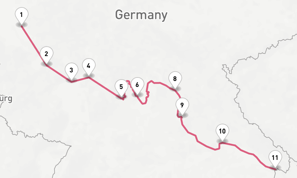 9 days, one-way from Cologne to Passau 10日間