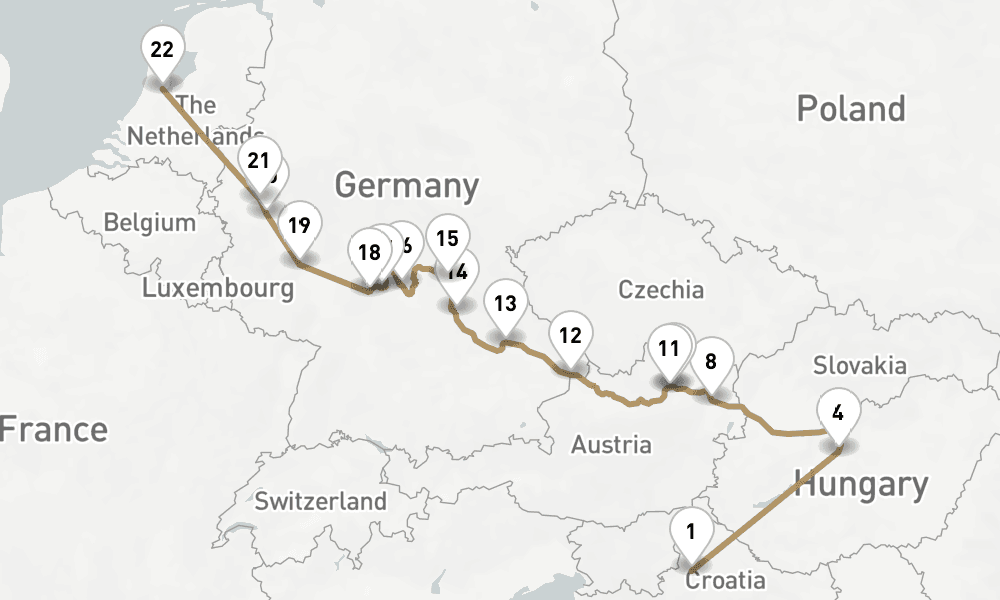 18 days, one-way from Zagreb to Amsterdam 19日間