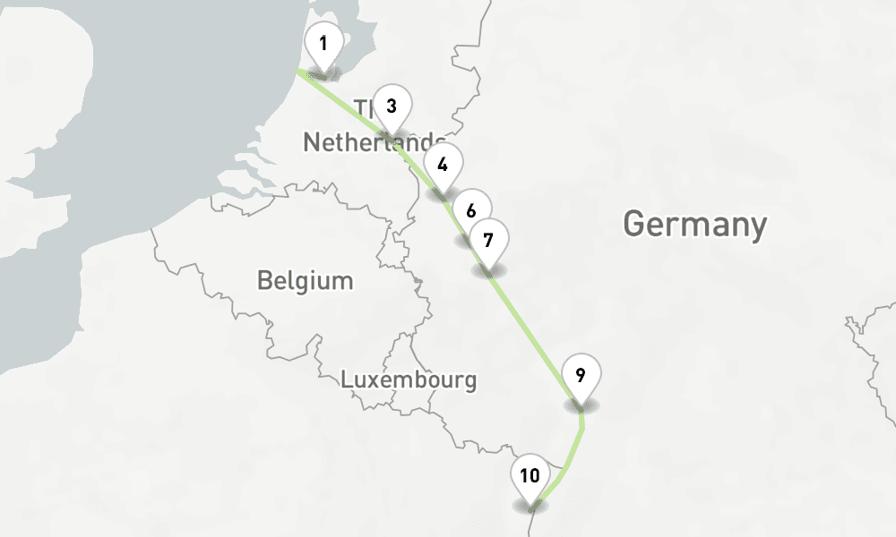 6 days, one-way from Amsterdam to Kehl-Strasbourg 7日間