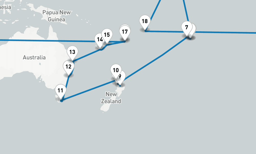 54 days, round-trip South Pacific, Australia New Zealand 55日間