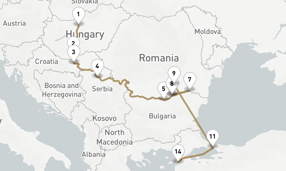 14 days, one-way from Budapest to Istanbul 15日間