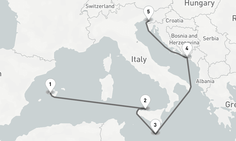 7 days, one-way from Palma de Mallorca to Trieste 8日間