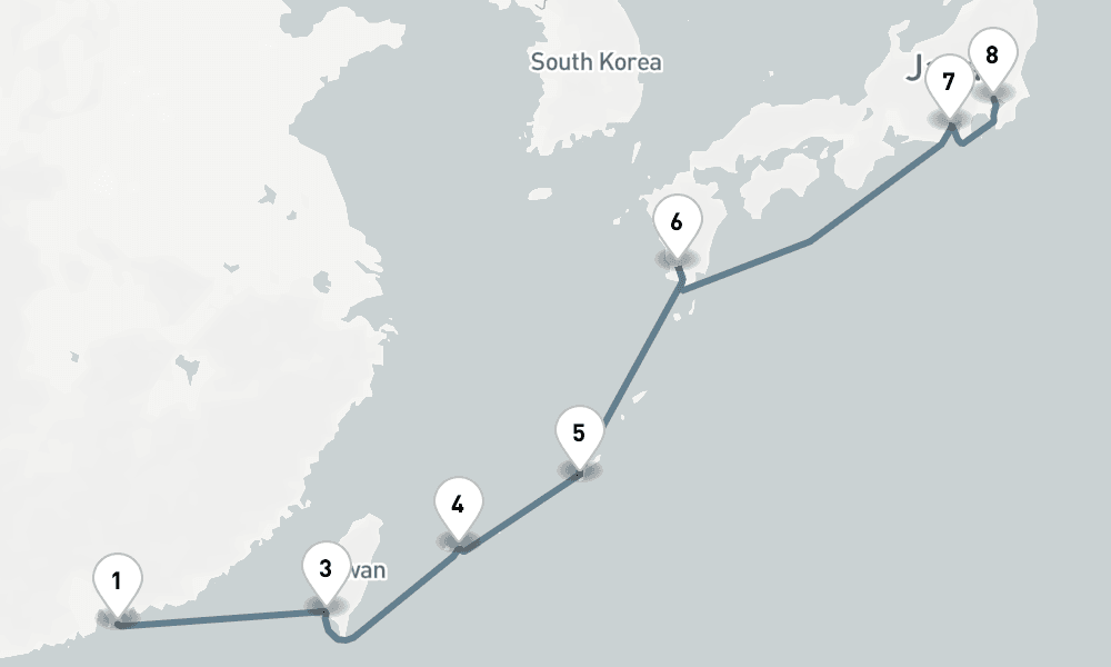 11 days, one-way from Hong Kong to Tokyo 12日間