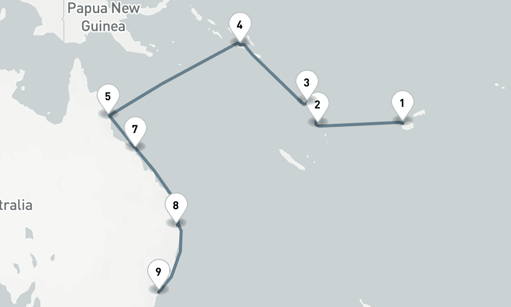 16 days, one-way from Lautoka to Sydney 17日間