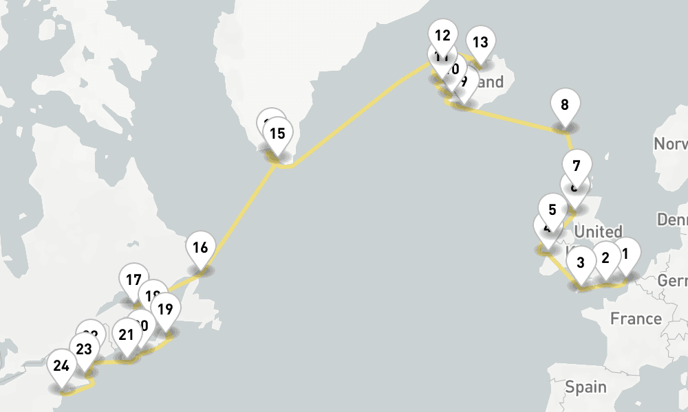 36 days, one-way from Dover to New York 37日間