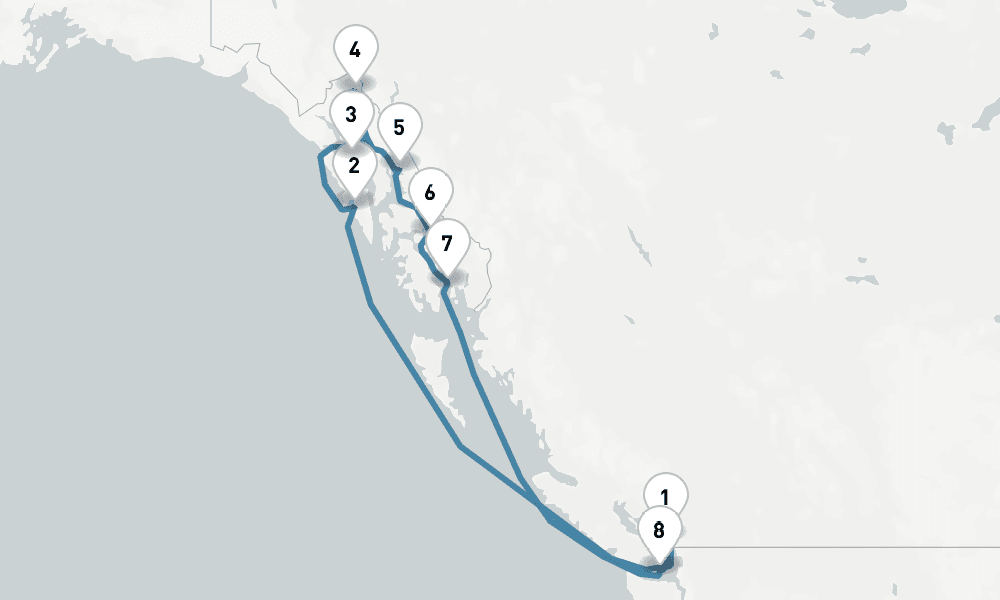 11 days, round-trip Alaska - Vancouver To Vancouver 12日間