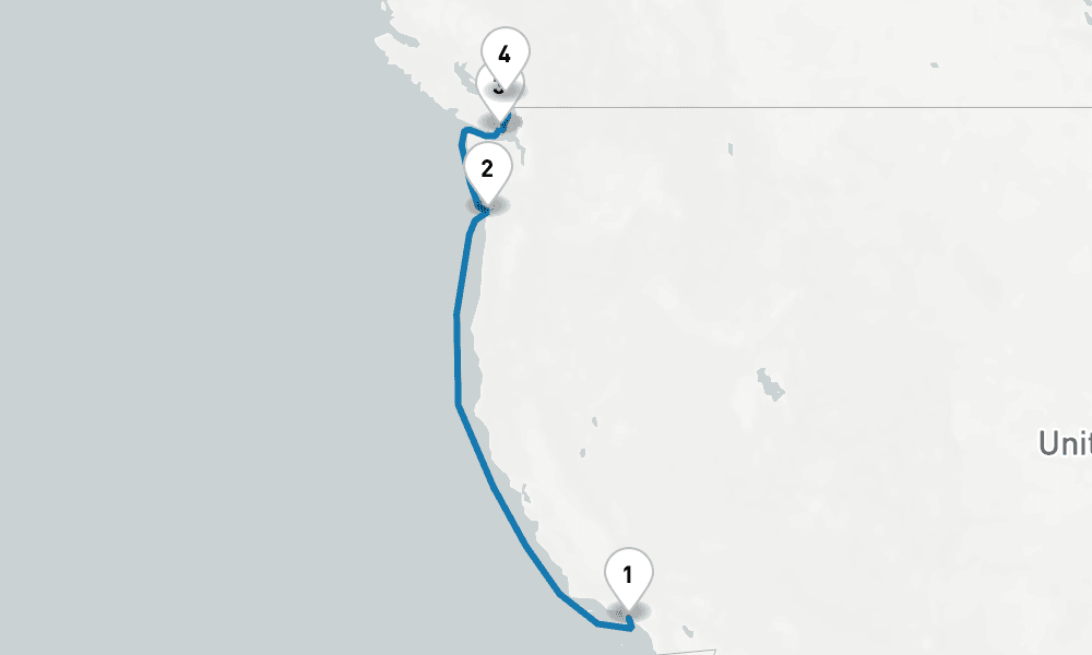 5 days, one-way from Los Angeles to Vancouver 6日間