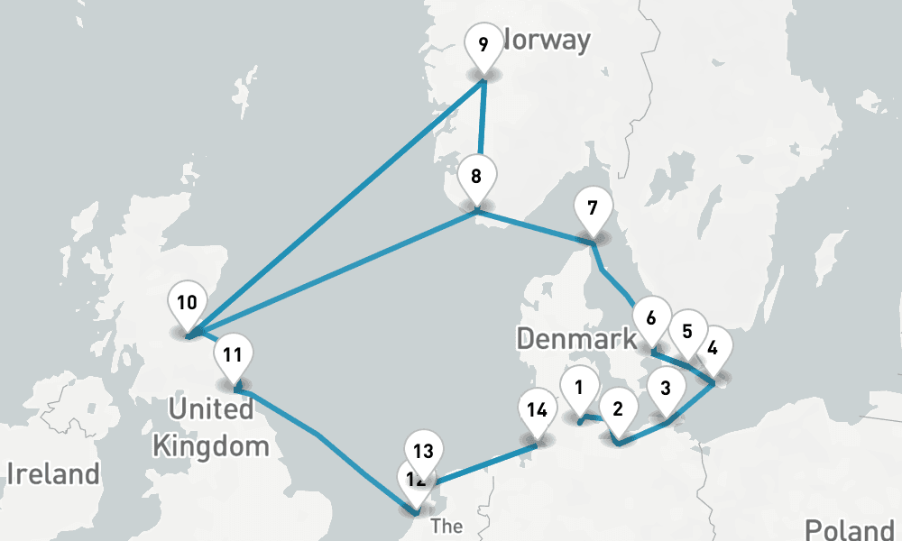 13 nights / 14 days, one-way from Kiel to Cuxhaven