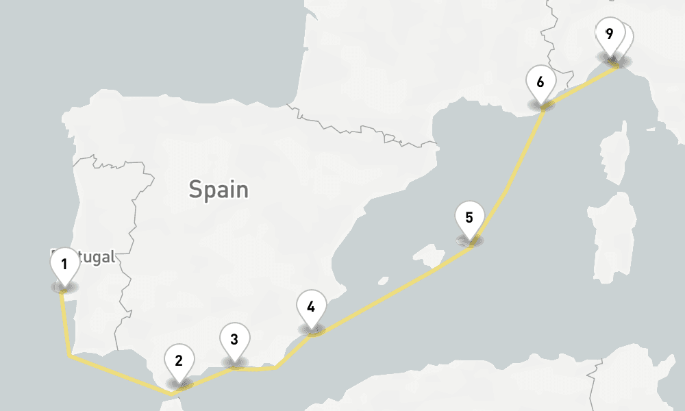 10 days, one-way from Lisbon to Genoa 11日間