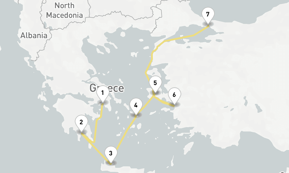 7 days, one-way from Piraeus-Athens to Istanbul 8日間