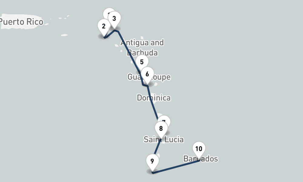 7 days, one-way from Philipsburg St Maarten to Bridgetown 8日間