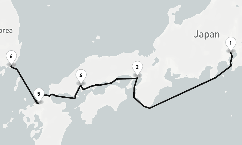 7 days, one-way from Tokyo to Busan 8日間