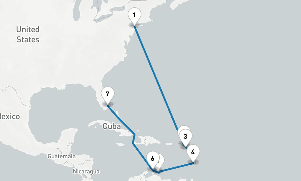 12 days, one-way from New York to Fort Lauderdale 13日間