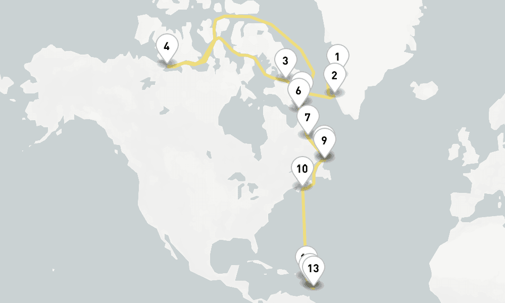 22 days, one-way from Kangerlussuaq to Bridgetown 23日間