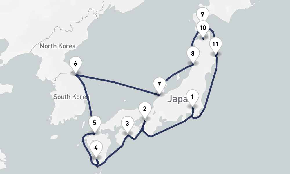 14 days, round-trip Circle Japan 15日間