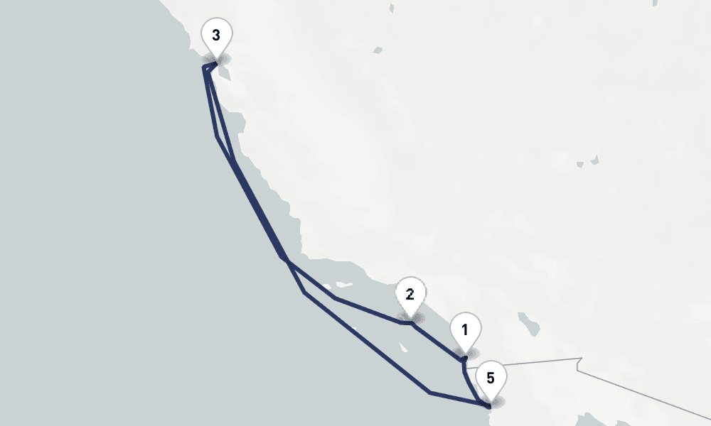 7 days, round-trip Classic California Coast 8日間