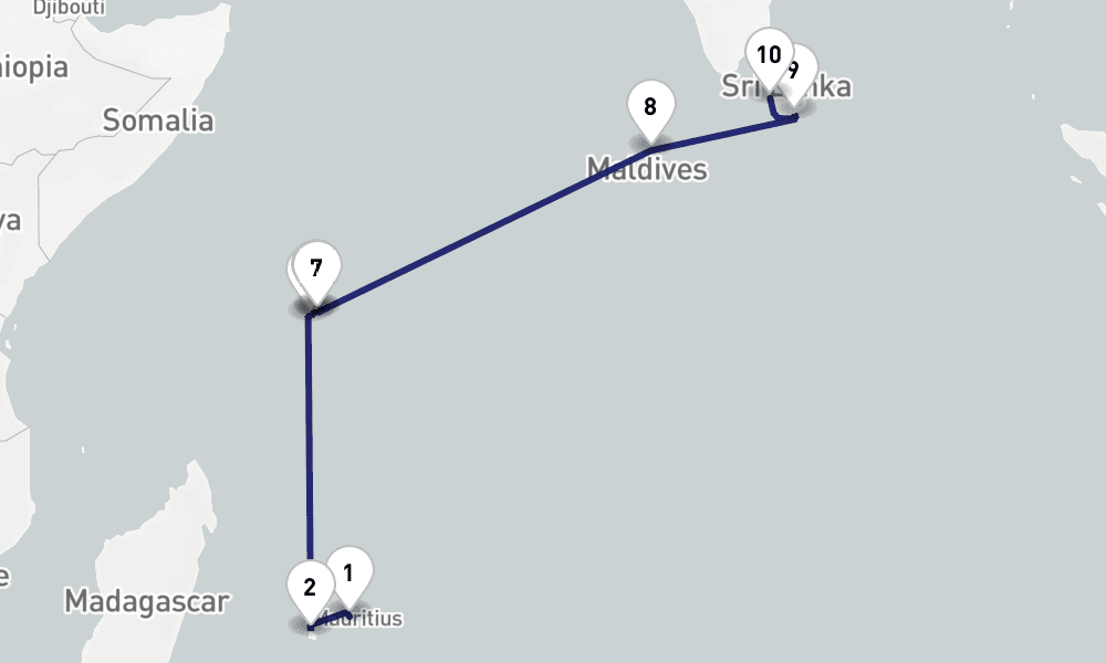 17 days, one-way from Port Louis to Colombo 18日間