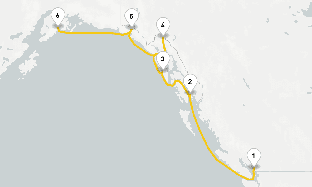 7 days, one-way from Vancouver to Seward 8日間
