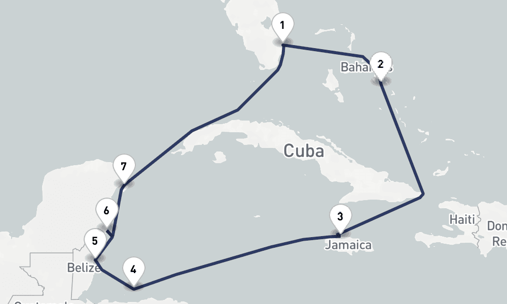 10 days, round-trip Western Caribbean Greater Antilles, Belize Mexico 11日間