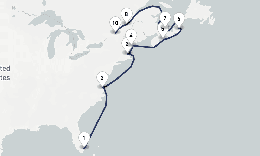 14 days, one-way from Fort Lauderdale to Montreal 15日間