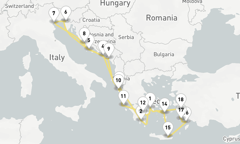 21 days, round-trip Adriatic, Ephesus Grecian Gems 22日間