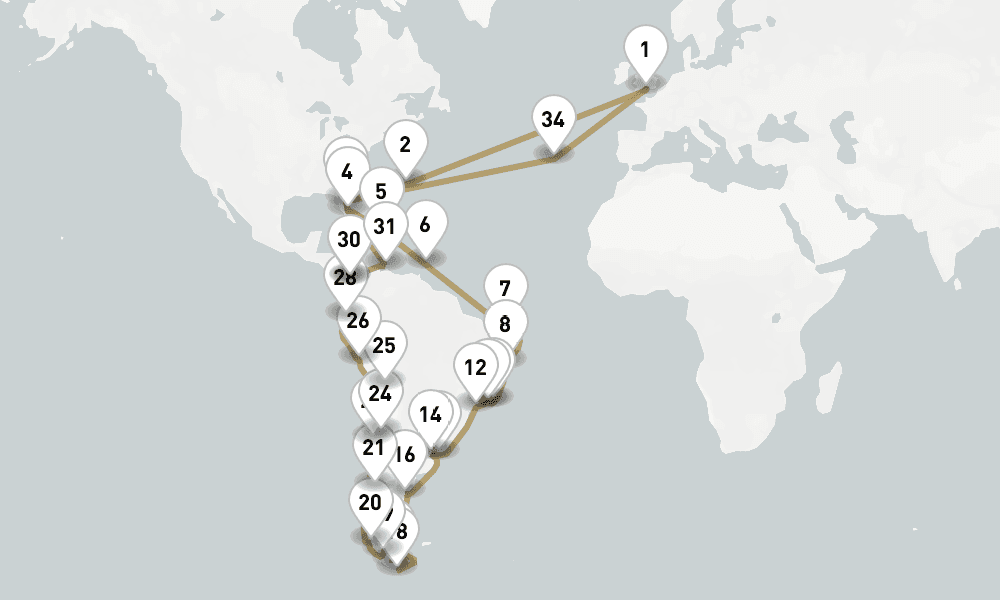 82 days, round-trip South America Discovery 83日間