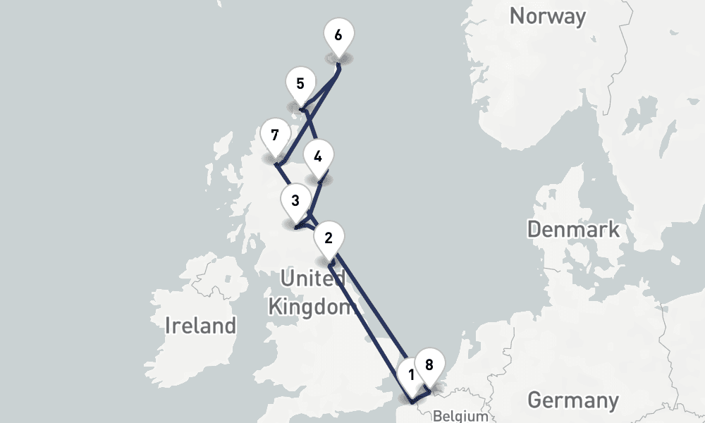 10 days, round-trip 10 Nuit Highlands eacutecossais et icircles du Nord 11日間
