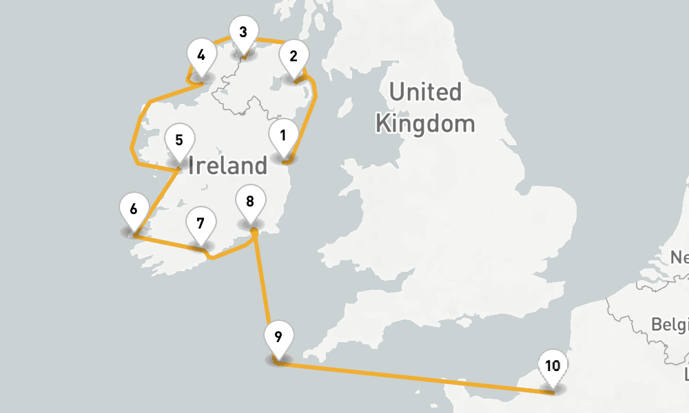 10 days, one-way from Dublin to Rouen 11日間