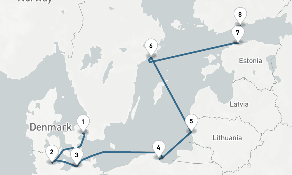 7 days, one-way from Copenhagen to Helsinki 8日間