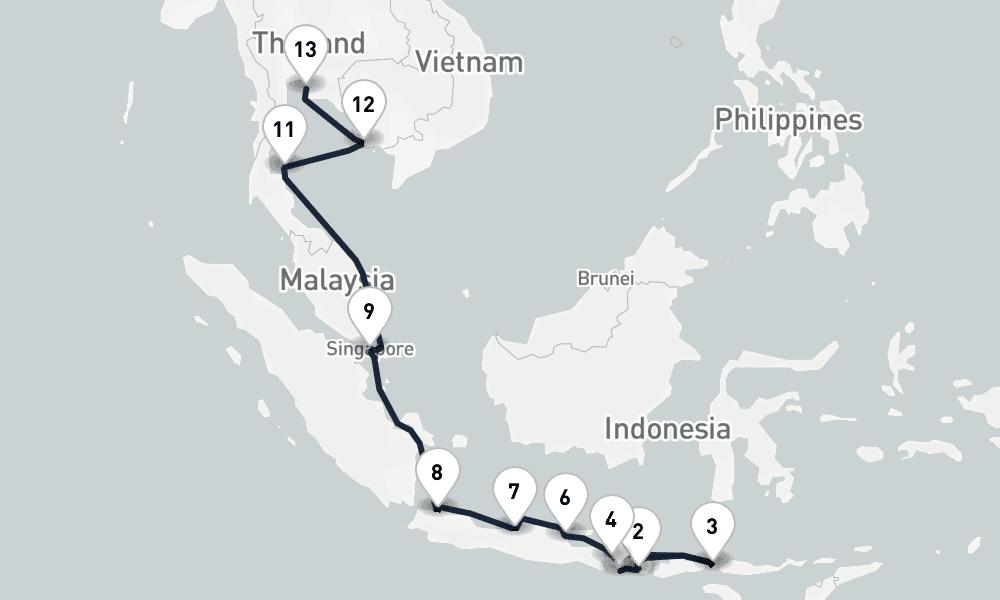 14 days, one-way from Benoa to Laem Chabang 15日間