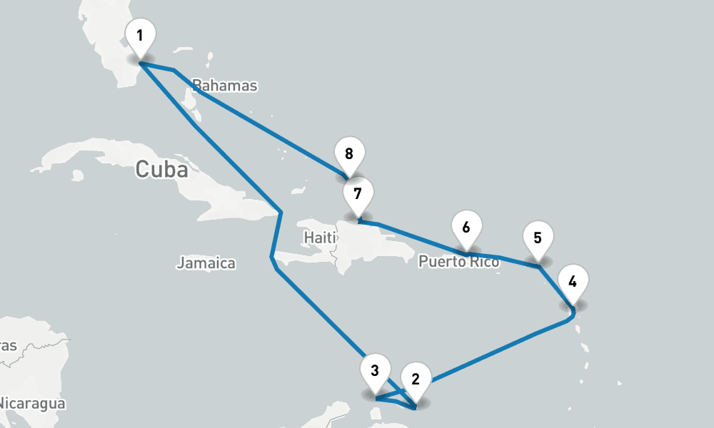 12 days, round-trip Circle Caribbean 13日間