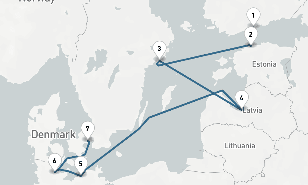 7 days, one-way from Helsinki to Copenhagen 8日間