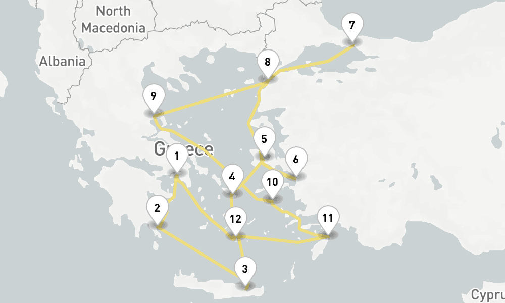 14 days, round-trip Greek Isles Ephesus 15日間