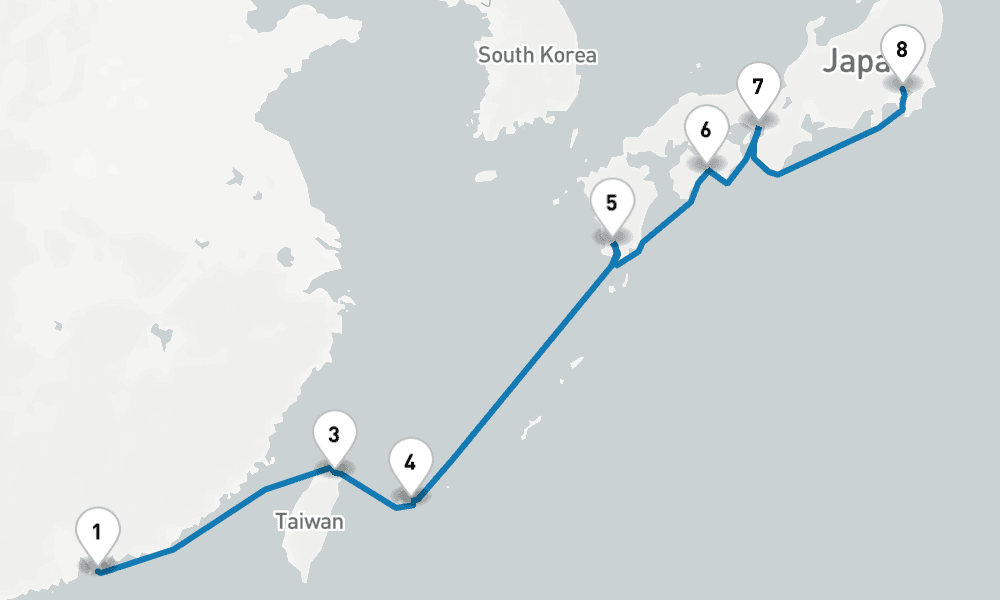 10 days, one-way from Hong Kong to Tokyo 11日間