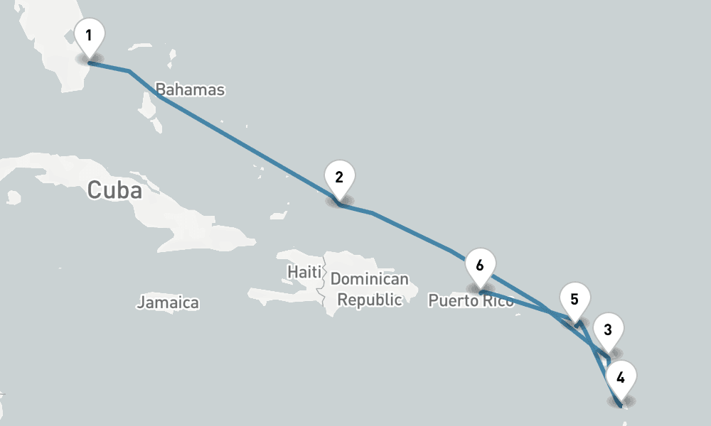 7 days, one-way from Fort Lauderdale to San Juan 8日間