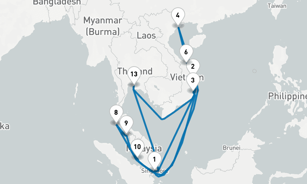 24 days, round-trip Malaysia, Thailand Vietnam with Halong Bay 25日間