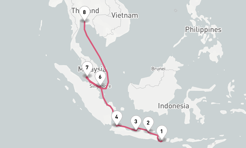 12 nights / 13 days, one-way from Benoa (Bali, Indonesia) to Laem Chabang (Bangkok, Thailand)
