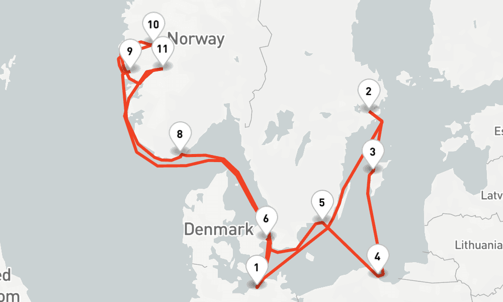 14 nights / 15 days, Warnemunde (Rostock, Germany) Round trip