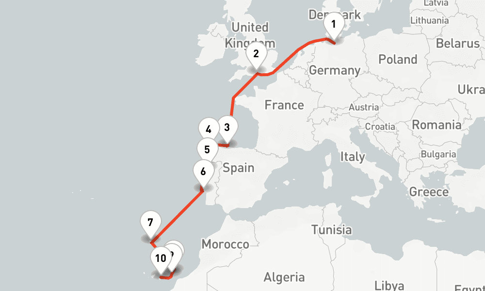 13 nights / 14 days, one-way from Hamburg to Las Palmas (Gran Canaria, Canary Islands)