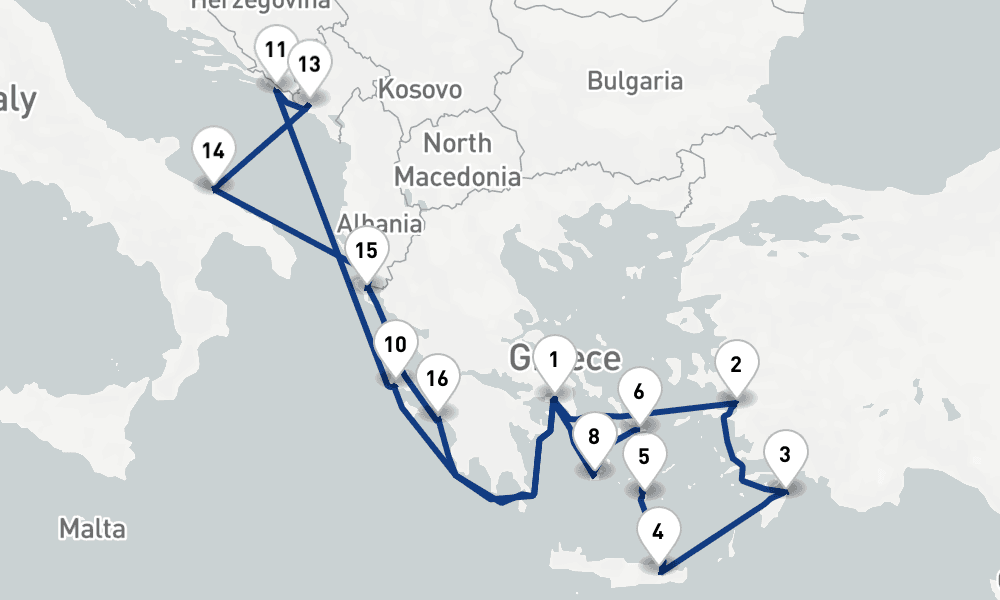 14 nights / 15 days, Piraeus (Athens, Greece) Round trip