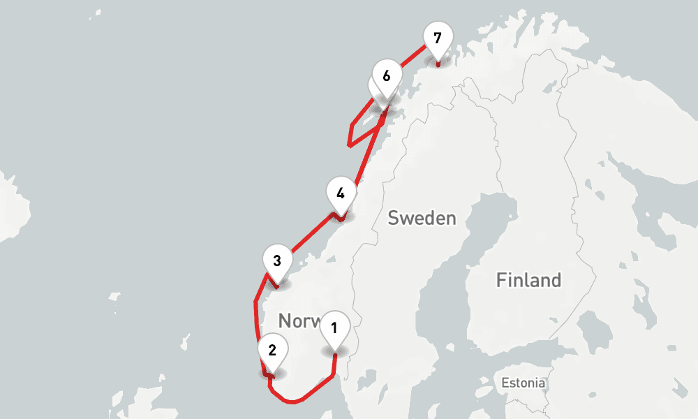 6 nights / 7 days, one-way from Oslo to Tromso
