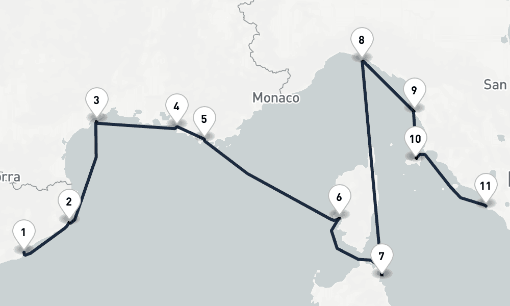 10 days, one-way from Barcelona to Civitavecchia-Rome 11日間